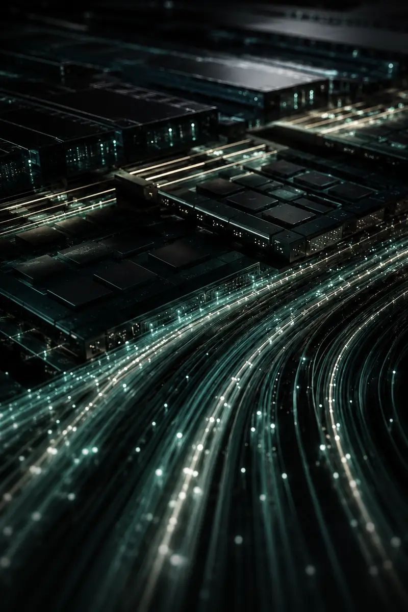 Layered memory hardware receiving streams of luminous network data.